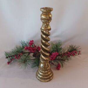 Vintage Spiral Twist Candle Holder Gilded Gold Finish Heavy Resin 14"